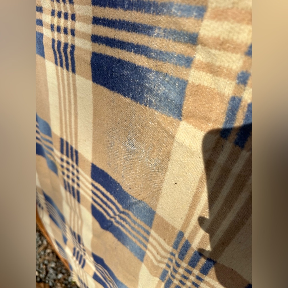Vintage Antique Blue Wool Camp Blanket - Picture 7 of 9